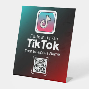 Gradient TikTok QR Code Business Name Follow Us Pedestal Sign