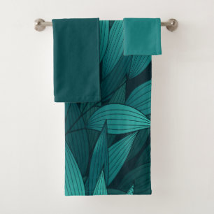 Gradient tropical leaves bath towel set