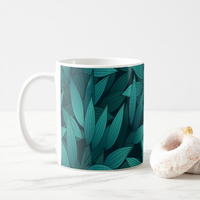 Gradient tropical leaves coffee mug (With Donut)
