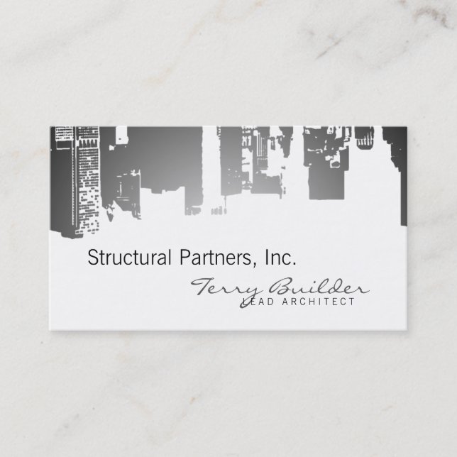 Gradient Upside Downtown Horizontal Architect Business Card (Front)