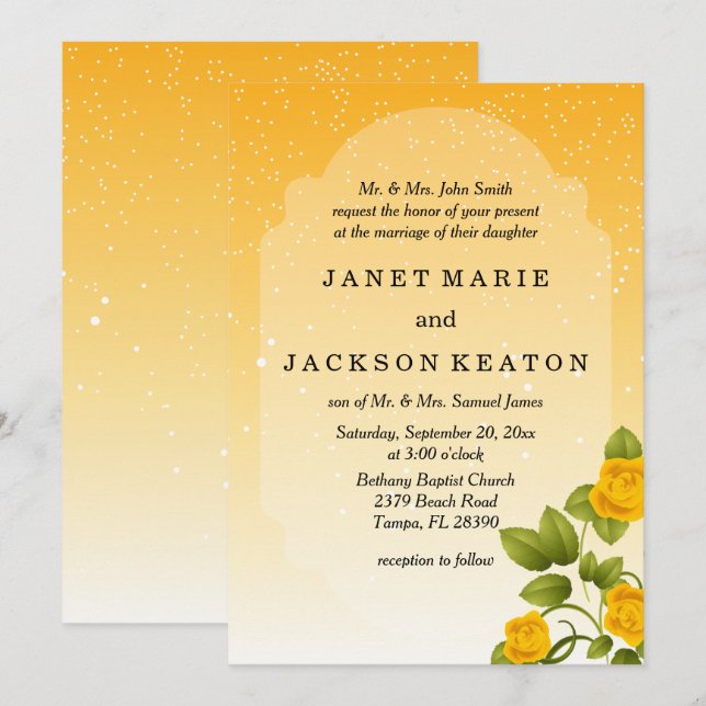 Gradient Yellow Floral Wedding Invitation (Front/Back)
