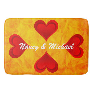 Gradients RED LOVE HEART + your text & ideas Bath Mat
