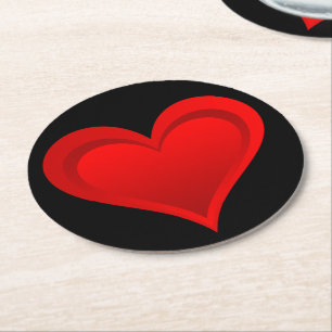Gradients RED LOVE HEART + your text & ideas Round Paper Coaster