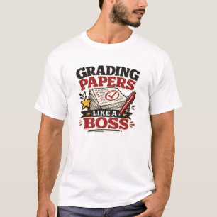 Grading Papers Like A Boss Funny Teacher Retro T-Shirt