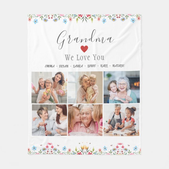 GRADMA Photo Collage Custom Name Fleece Blanket  (Front)