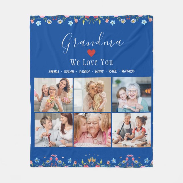 GRADMA Photo Collage Custom Name Fleece Blanket (Front)