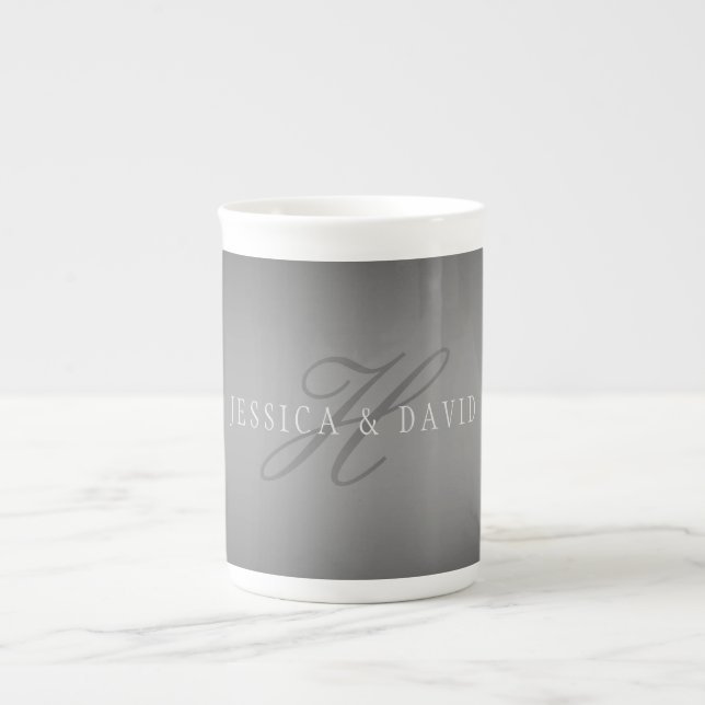 Gradually Changing Gradient Grey Any Name/s Bone China Mug (Front)