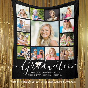 Graduate 13 Photo Collage Script Custom Colour Fleece Blanket