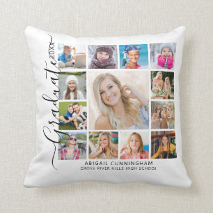 Graduate 13 Photo Collage Script Keepsake Cushion
