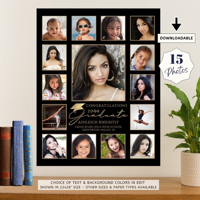 Graduate 15 Photo Collage Handwritten Script Cap Poster (Creator Uploaded)