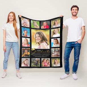 Graduate 15 Photo Collage Script Custom Colour Fleece Blanket