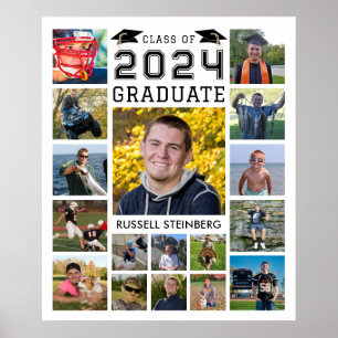 Graduate 17 Photo Collage Class Year Custom Colour Poster