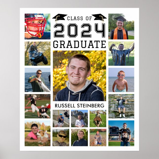 Graduate 17 Photo Collage Class Year Custom Colour Poster (Front)