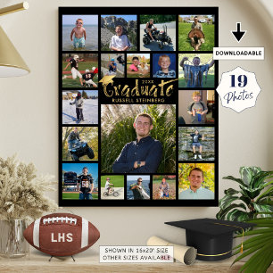 Graduate 19 Photo Gold Brush Typography Black Poster