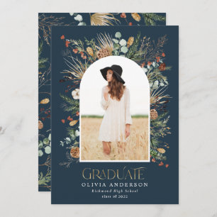 Graduate 1 photo arch navy blue botanical floral   announcement