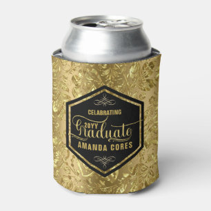 Graduate 2017 Typography & Gold Floral Damasks Can Cooler