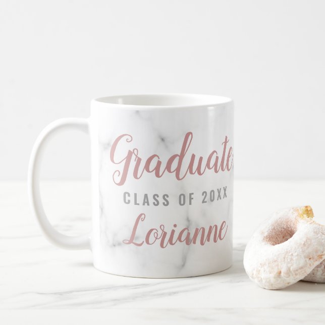 Graduate 2019 Marble Rose Gold Monogrammed Name Coffee Mug (With Donut)