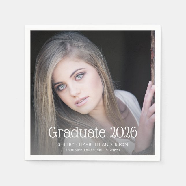 Graduate 2020 Handwritten | Photo Graduation Napkin (Front)