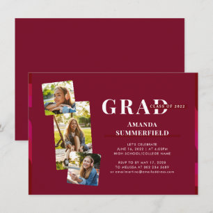 Graduate 2022 Burgundy Photo Geometric Grad Party Invitation