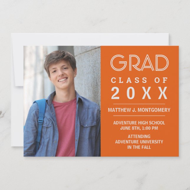 Graduate 2023 Photo Modern Orange Silver Grad Announcement (Front)