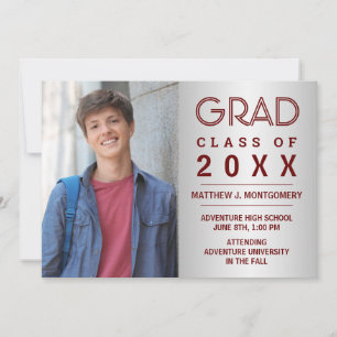 Graduate 2023 Photo Modern Silver Maroon Grad Announcement