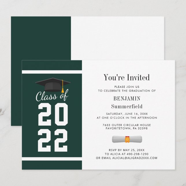 Graduate 2024 Green White Graduation Party Invitation (Front/Back)