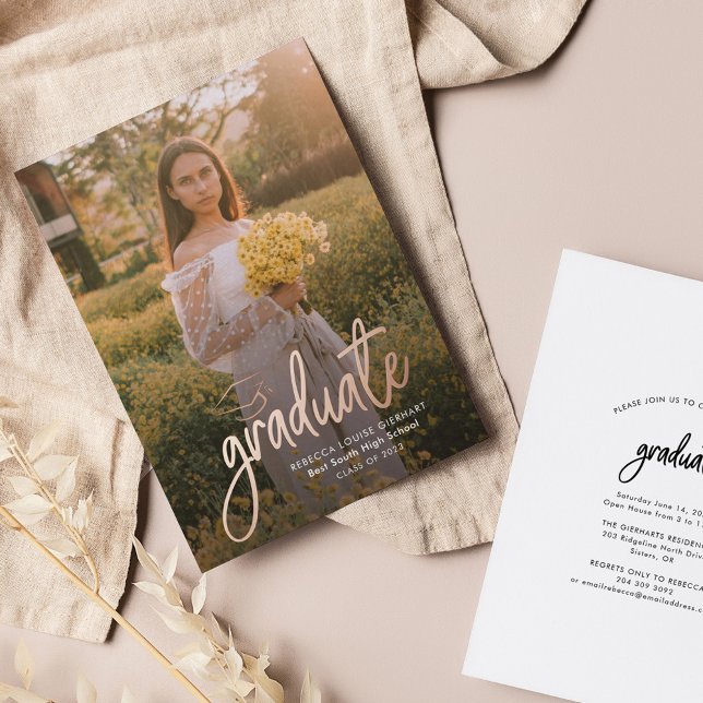 Graduate 2024 Modern Rose Gold Photo Graduation (Graduation Party Rose Gold Foil Photo Invitation)