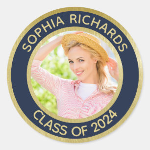 Graduate 2024 Photo Personalised   Classic Round Sticker