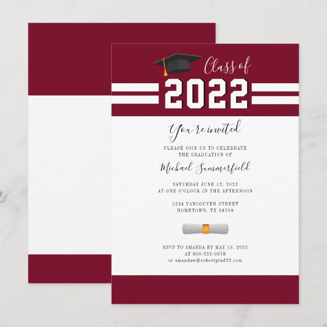 Graduate 2025 Burgundy White Graduation Party Invitation (Front/Back)