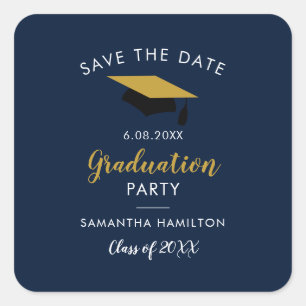 Graduate 2025 Script  Save the Date Grad Navy Blue Square Sticker