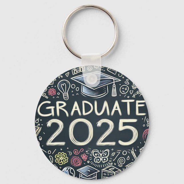 Graduate 2025 with doodles key ring (Front)