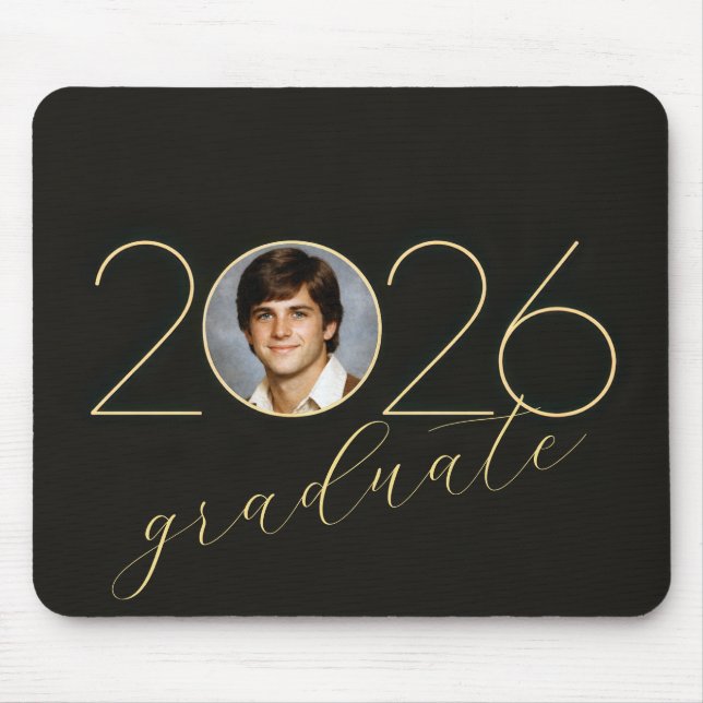 Graduate 2026 Photo Frame on Black Mouse Mat (Front)