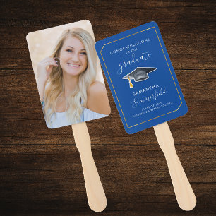 Graduate 2026 Photo Script Blue Graduation Party Hand Fan