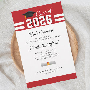 Graduate 2026 Red White Graduation Party Stationery