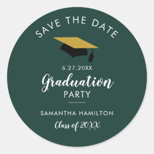 Graduate 2026 Save the Date Grad Party Green Classic Round Sticker