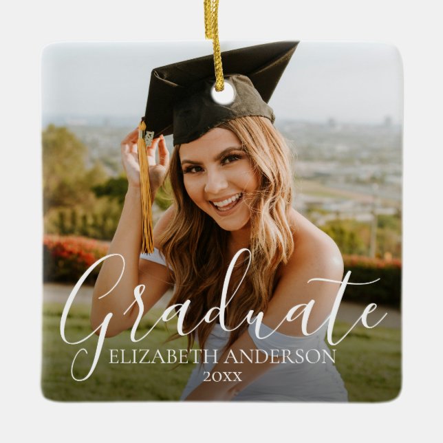 Graduate 2026 Script Custom Photo Ceramic Ornament (Front)