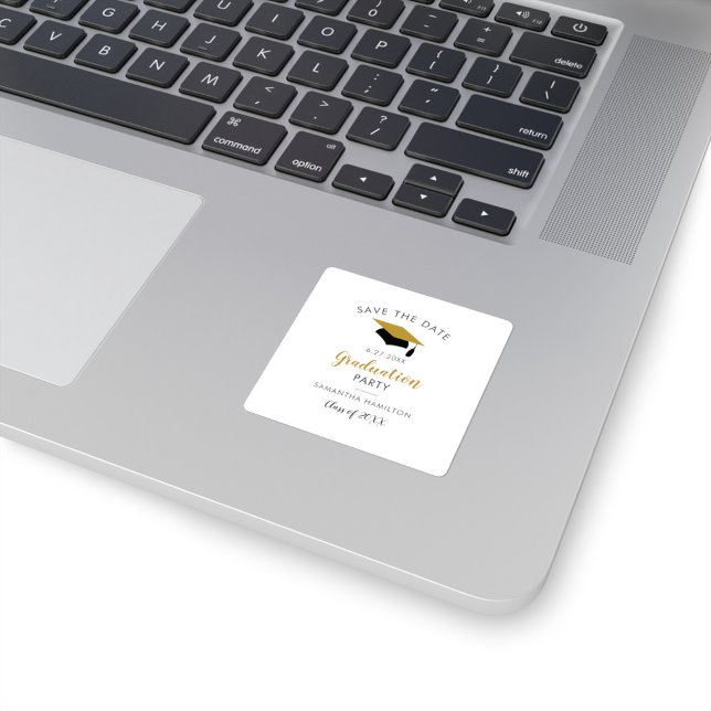 Graduate 2026 Script  Save the Date Grad Party Square Sticker (Graduation Cap 2024 Save the Date Announcement Square Sticker)
