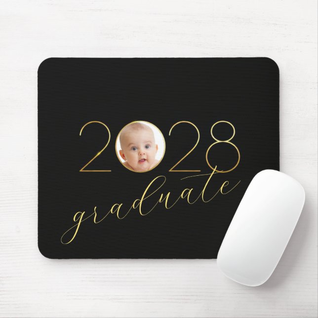 Graduate 2028 Photo Frame on Black Mouse Mat (With Mouse)