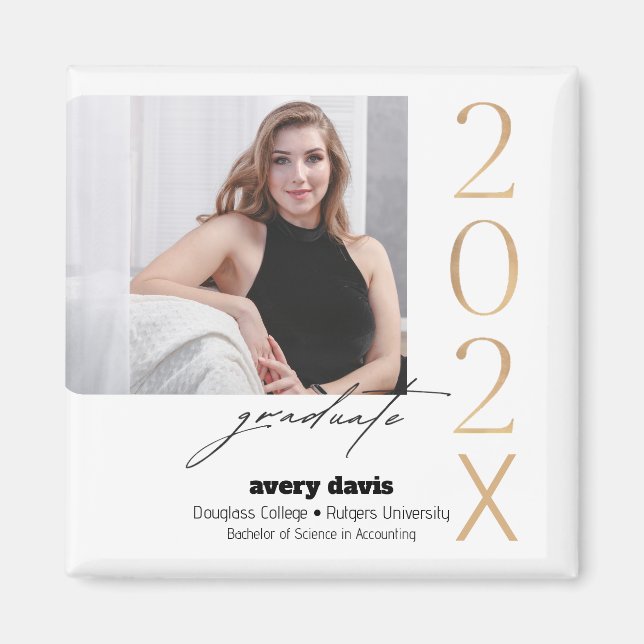 Graduate 202X Gold Photo White Background Magnet (Front)