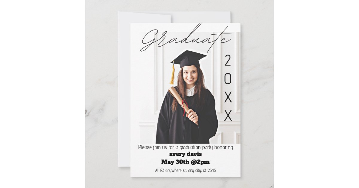 Graduate 20XX Simple Photo White Grad Party Invite | Zazzle