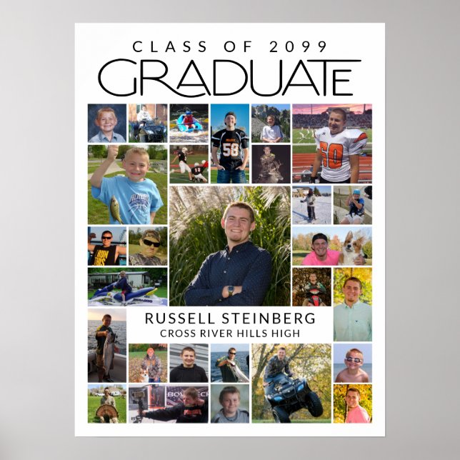 Graduate 28 Photo Collage Modern White Black Poster (Front)