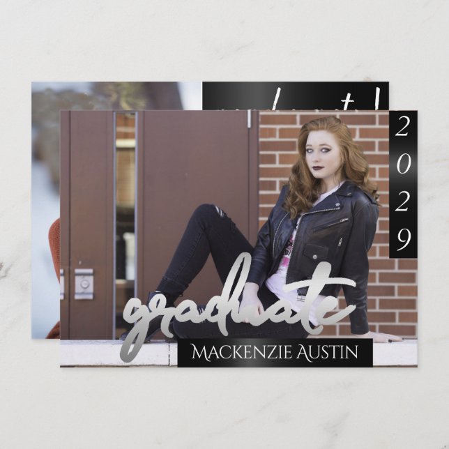 Graduate 2 Photo | Chic Script Simple Keepsake Invitation (Front/Back)