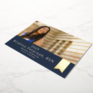 Graduate 2 Photo Navy Gold Foil Sash