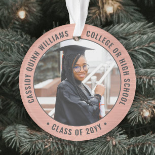 Graduate 2 Photo Pink Rose Gold Graduation Picture Ornament