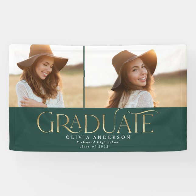 Graduate 2 photo watercolor botanical green banner (Horizontal)