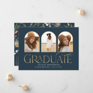 Graduate 3 photo arch watercolor botanical floral announcement