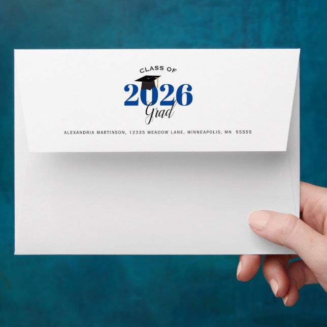 Graduate 3 Photo Collage Blue Graduation Envelope (Hand)