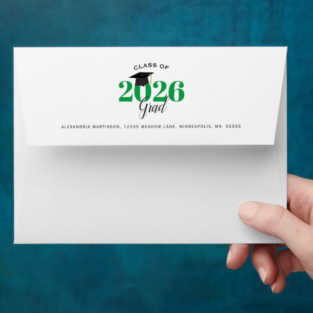 Graduate 3 Photo Collage Green Graduation Envelope (Hand)