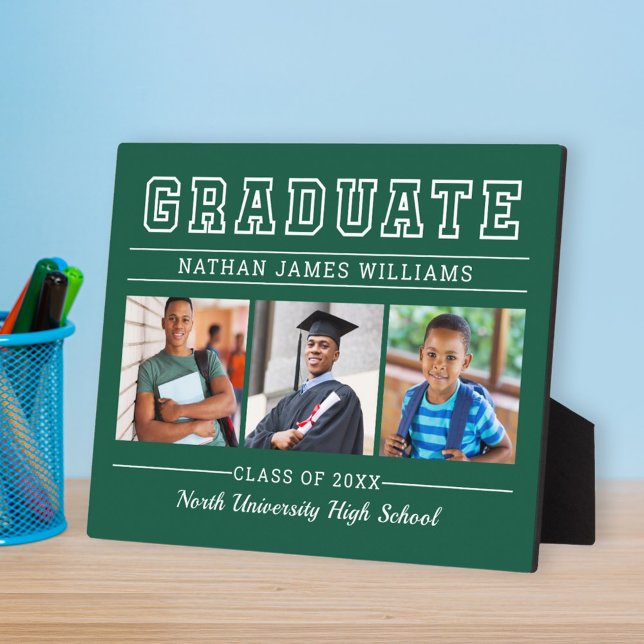 Graduate 3 Photo Personalised Green Plaque (Creator Uploaded)
