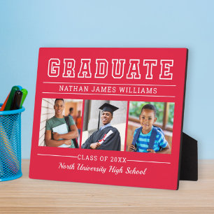 Graduate 3 Photo Personalised Red Plaque